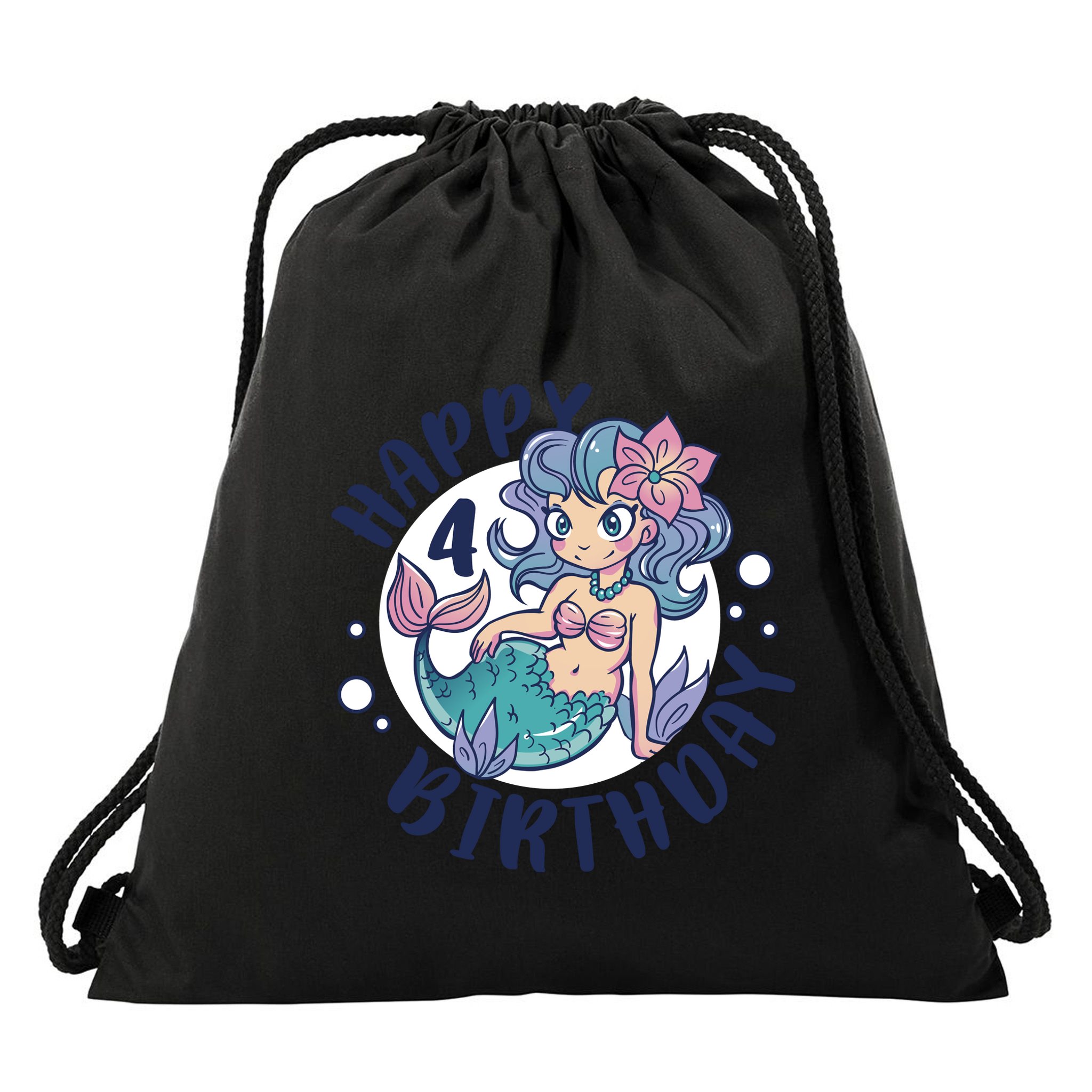 Happy 4th Birthday Cute Mermaid Drawstring Bag