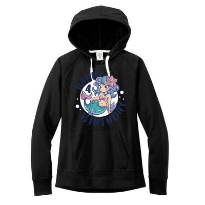 Happy 4th Birthday Cute Mermaid Women's Fleece Hoodie