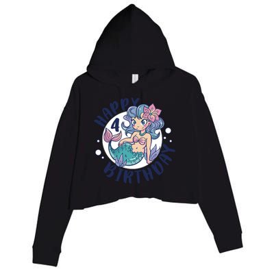 Happy 4th Birthday Cute Mermaid Crop Fleece Hoodie