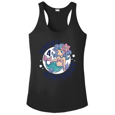 Happy 4th Birthday Cute Mermaid Ladies PosiCharge Competitor Racerback Tank