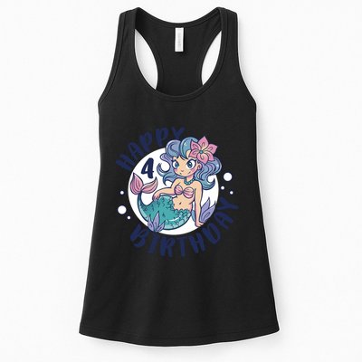 Happy 4th Birthday Cute Mermaid Womens Tank Top