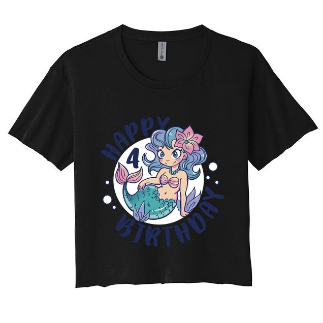 Happy 4th Birthday Cute Mermaid Crop Top
