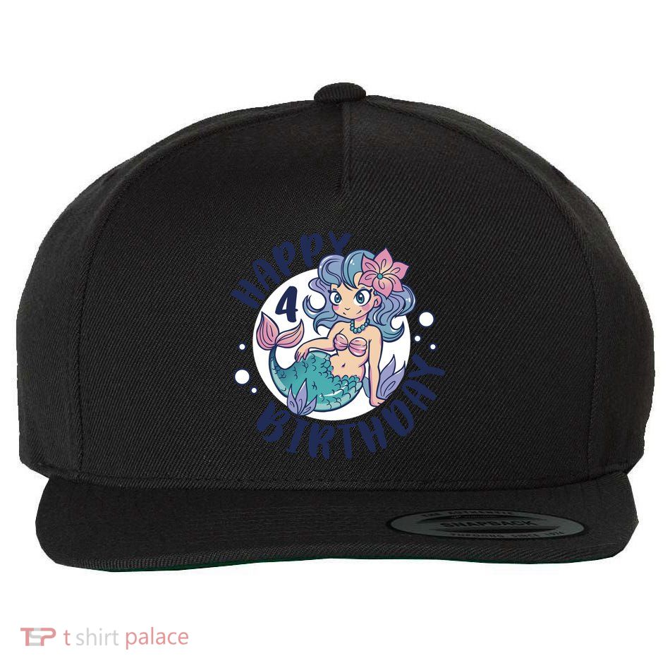 Happy 4th Birthday Cute Mermaid Wool Snapback Cap