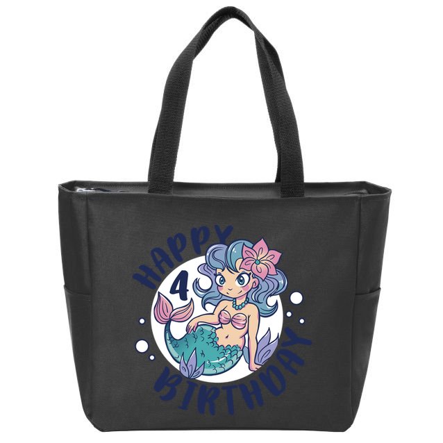Happy 4th Birthday Cute Mermaid Zip Tote Bag