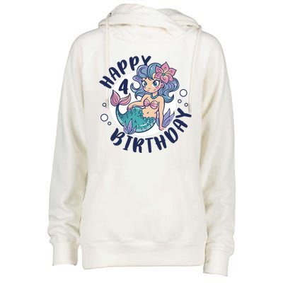 Happy 4th Birthday Cute Mermaid Womens Funnel Neck Pullover Hood