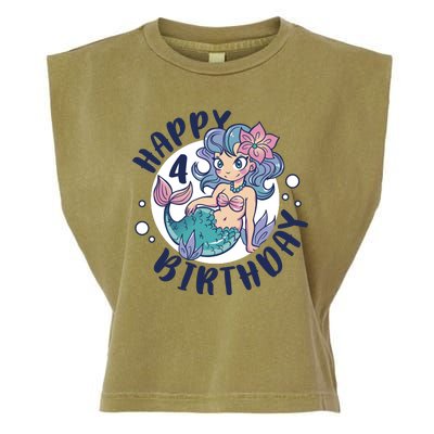 Happy 4th Birthday Cute Mermaid Garment-Dyed Women's Muscle Tee