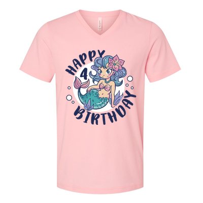 Happy 4th Birthday Cute Mermaid V-Neck T-Shirt