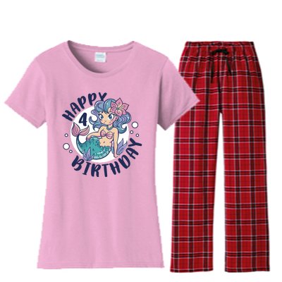 Happy 4th Birthday Cute Mermaid Women's Flannel Pajama Set