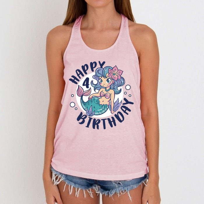 Happy 4th Birthday Cute Mermaid Women's Knotted Racerback Tank