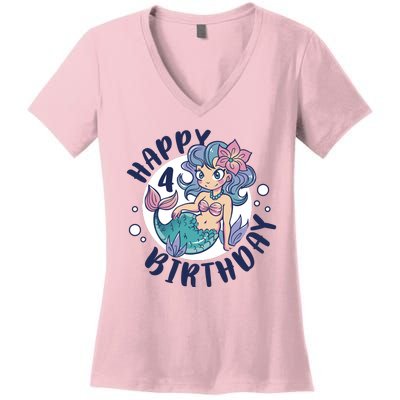 Happy 4th Birthday Cute Mermaid Women's V-Neck T-Shirt