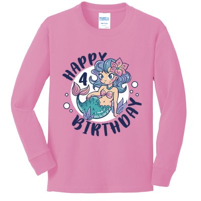 Happy 4th Birthday Cute Mermaid Kids Long Sleeve Shirt