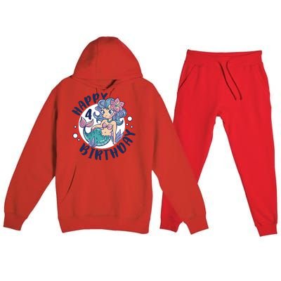 Happy 4th Birthday Cute Mermaid Premium Hooded Sweatsuit Set