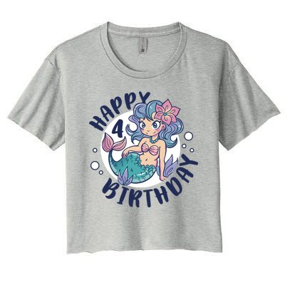 Happy 4th Birthday Cute Mermaid Women's Crop Top Tee