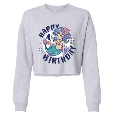 Happy 4th Birthday Cute Mermaid Cropped Pullover Crew