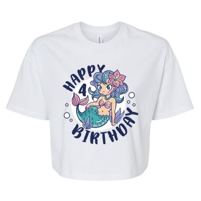 Happy 4th Birthday Cute Mermaid Bella+Canvas Jersey Crop Tee