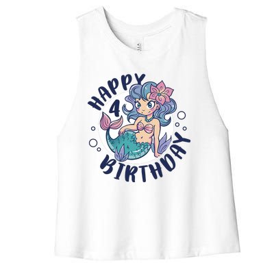 Happy 4th Birthday Cute Mermaid Women's Racerback Cropped Tank