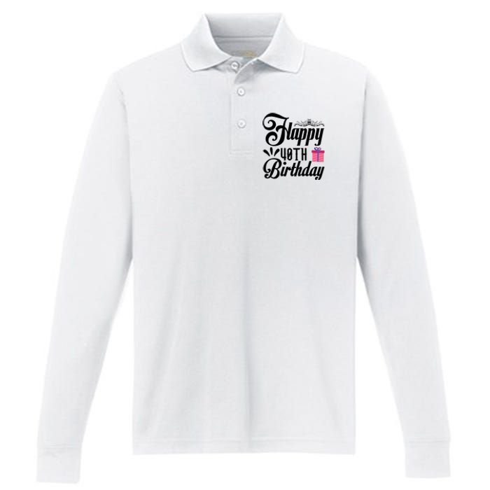 Happy 40th Birthday Celebration Graphic Performance Long Sleeve Polo