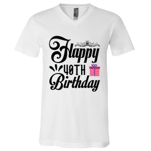 Happy 40th Birthday Celebration Graphic V-Neck T-Shirt