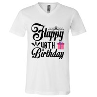 Happy 40th Birthday Celebration Graphic V-Neck T-Shirt