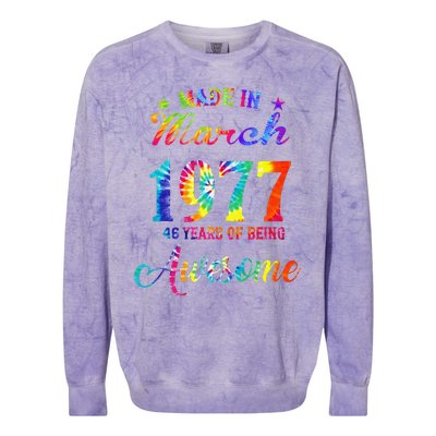 Happy 46th Birthday Decoration Made In March 1977 Colorblast Crewneck Sweatshirt