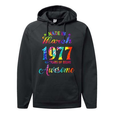 Happy 46th Birthday Decoration Made In March 1977 Performance Fleece Hoodie