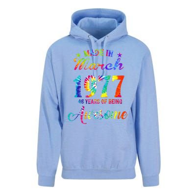 Happy 46th Birthday Decoration Made In March 1977 Unisex Surf Hoodie