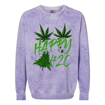 Happy 420 Day Cannabis Weed Marijuana Leaf Lovers Colorblast Crewneck Sweatshirt