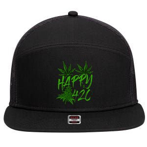 Happy 420 Day Cannabis Weed Marijuana Leaf Lovers 7 Panel Mesh Trucker Snapback Hat