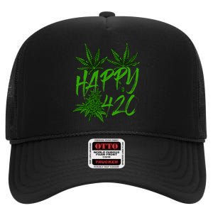 Happy 420 Day Cannabis Weed Marijuana Leaf Lovers High Crown Mesh Back Trucker Hat