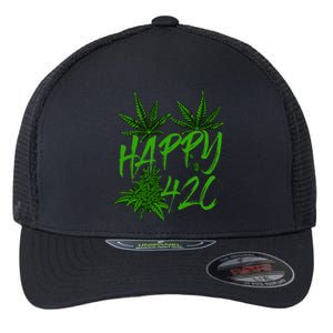 Happy 420 Day Cannabis Weed Marijuana Leaf Lovers Flexfit Unipanel Trucker Cap