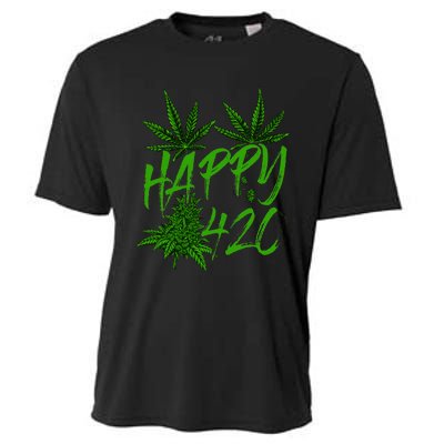 Happy 420 Day Cannabis Weed Marijuana Leaf Lovers Cooling Performance Crew T-Shirt