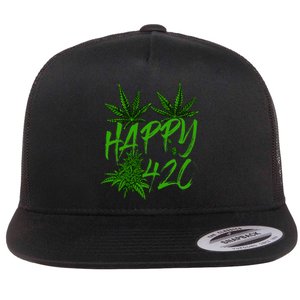 Happy 420 Day Cannabis Weed Marijuana Leaf Lovers Flat Bill Trucker Hat