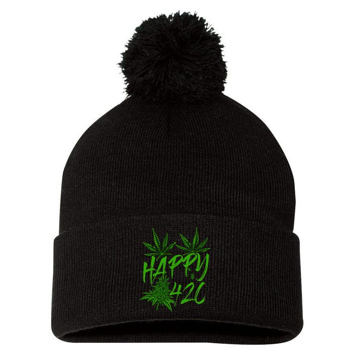 Happy 420 Day Cannabis Weed Marijuana Leaf Lovers Pom Pom 12in Knit Beanie