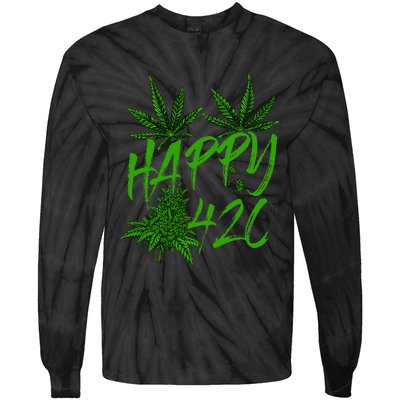 Happy 420 Day Cannabis Weed Marijuana Leaf Lovers Tie-Dye Long Sleeve Shirt