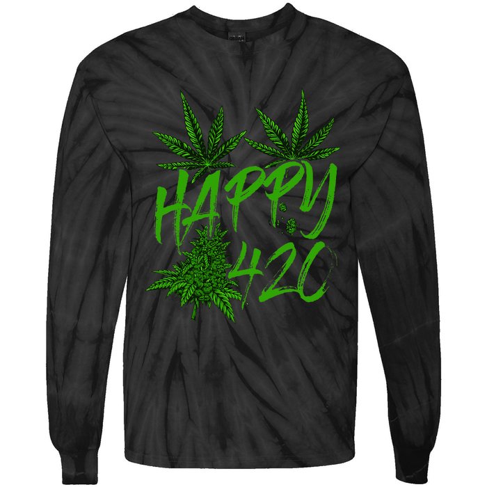 Happy 420 Day Cannabis Weed Marijuana Leaf Lovers Tie-Dye Long Sleeve Shirt