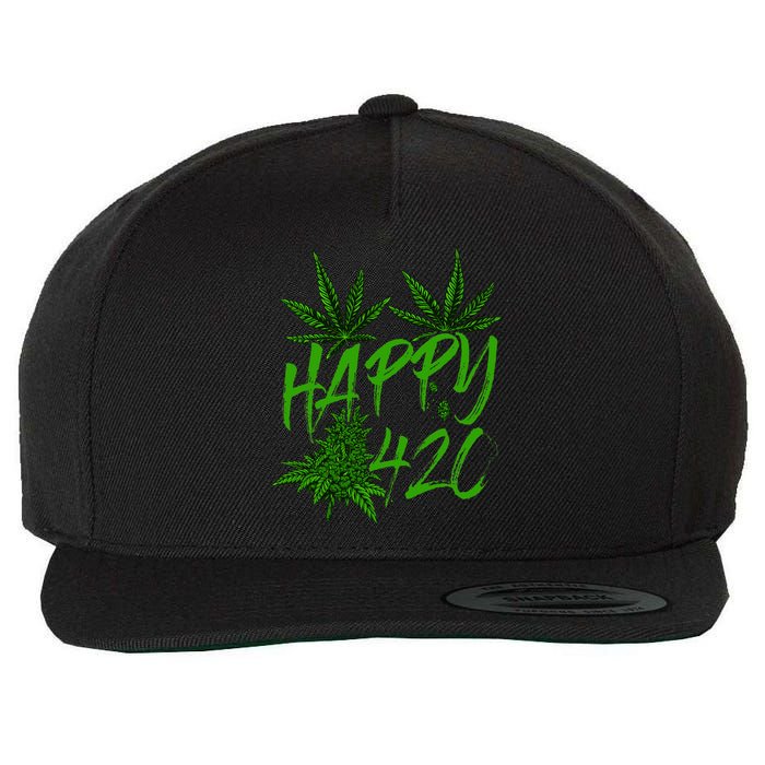 Happy 420 Day Cannabis Weed Marijuana Leaf Lovers Wool Snapback Cap