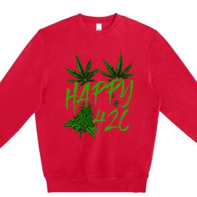 Happy 420 Day Cannabis Weed Marijuana Leaf Lovers Premium Crewneck Sweatshirt