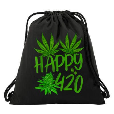 Happy 420 Day Cannabis Weed Marijuana Leaf Lovers Men Women Drawstring Bag