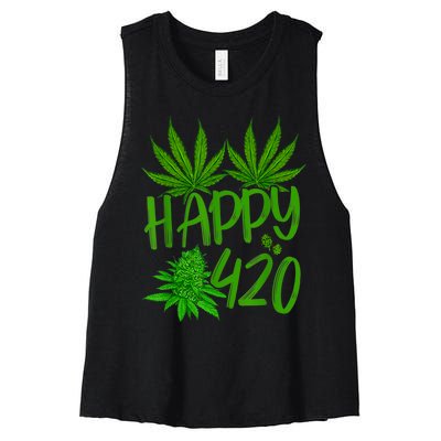 Happy 420 Day Cannabis Weed Marijuana Leaf Lovers Men Women Women's Racerback Cropped Tank