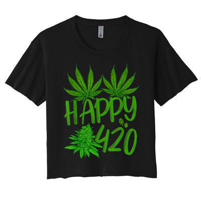 Happy 420 Day Cannabis Weed Marijuana Leaf Lovers Men Women Women's Crop Top Tee