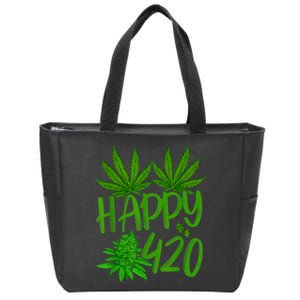 Happy 420 Day Cannabis Weed Marijuana Leaf Lovers Men Women Zip Tote Bag