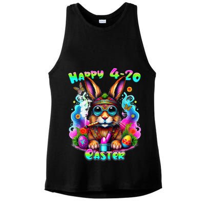 Happy 420 Easter Day Bunny Smoking Weed Marijuana Funny 420 Ladies PosiCharge Tri-Blend Wicking Tank