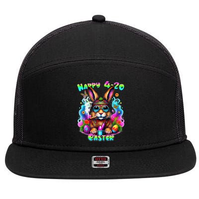 Happy 420 Easter Day Bunny Smoking Weed Marijuana Funny 420 7 Panel Mesh Trucker Snapback Hat
