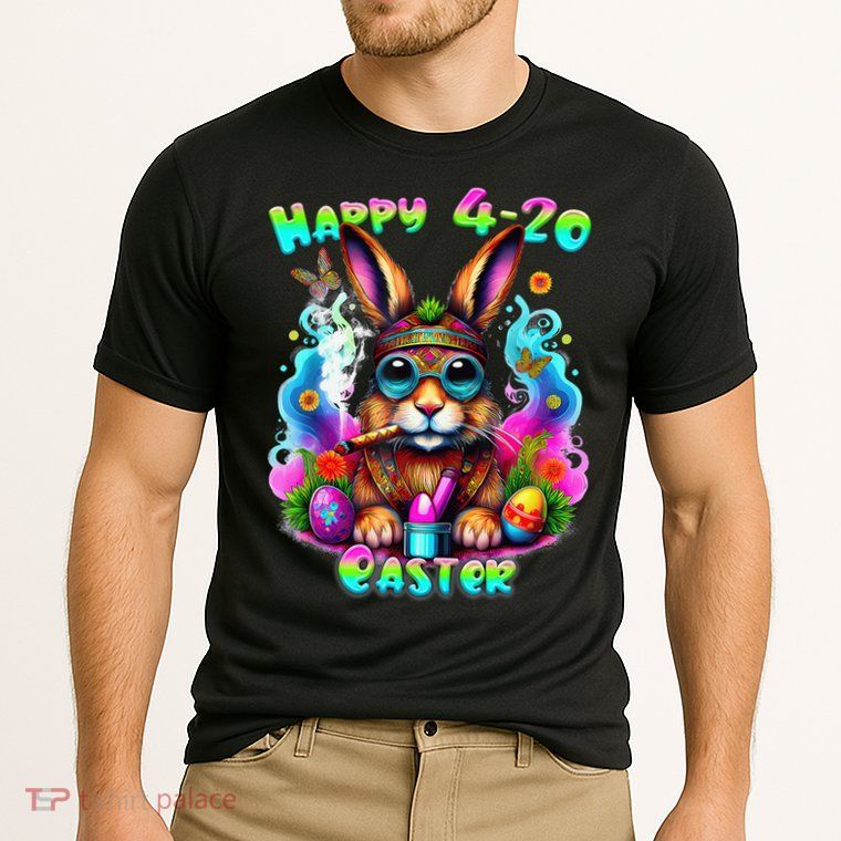 Happy 420 Easter Day Bunny Smoking Weed Marijuana Funny 420 Performance Shirt