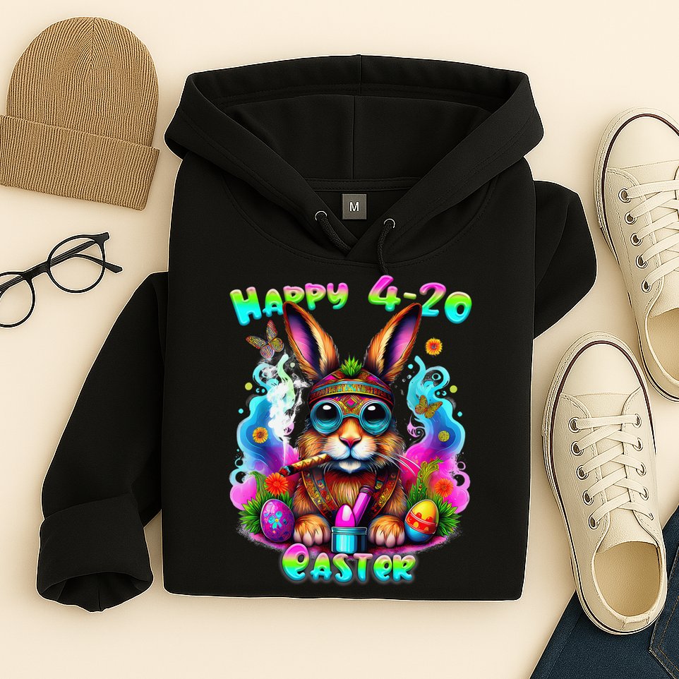 Happy 420 Easter Day Bunny Smoking Weed Marijuana Funny 420 Hoodie