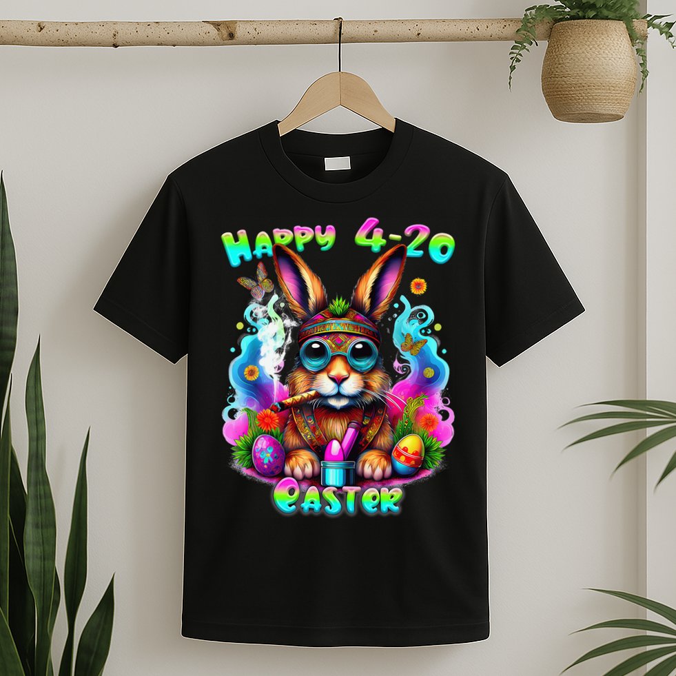 Happy 420 Easter Day Bunny Smoking Weed Marijuana Funny 420 T-Shirt