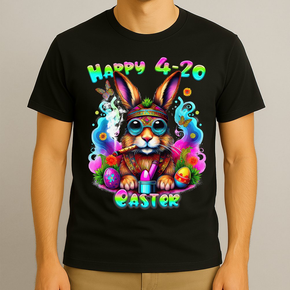 Happy 420 Easter Day Bunny Smoking Weed Marijuana Funny 420 T-Shirt