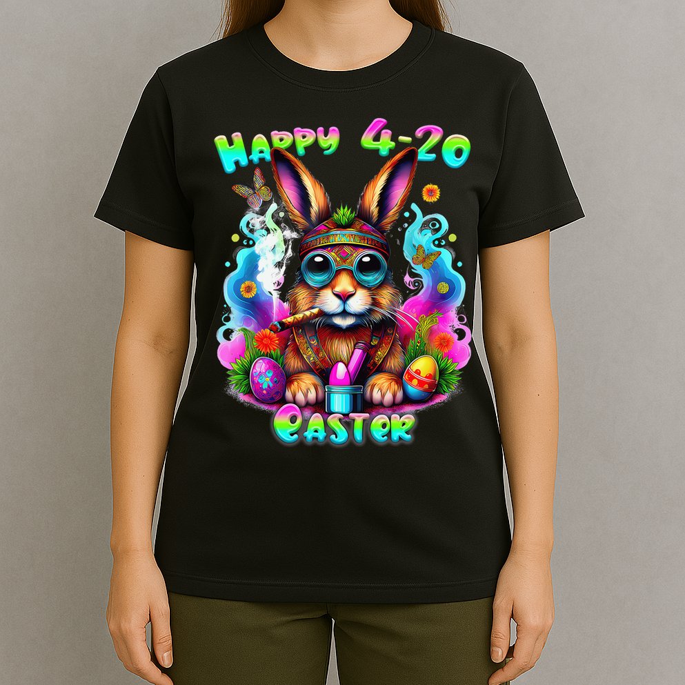 Happy 420 Easter Day Bunny Smoking Weed Marijuana Funny 420 T-Shirt