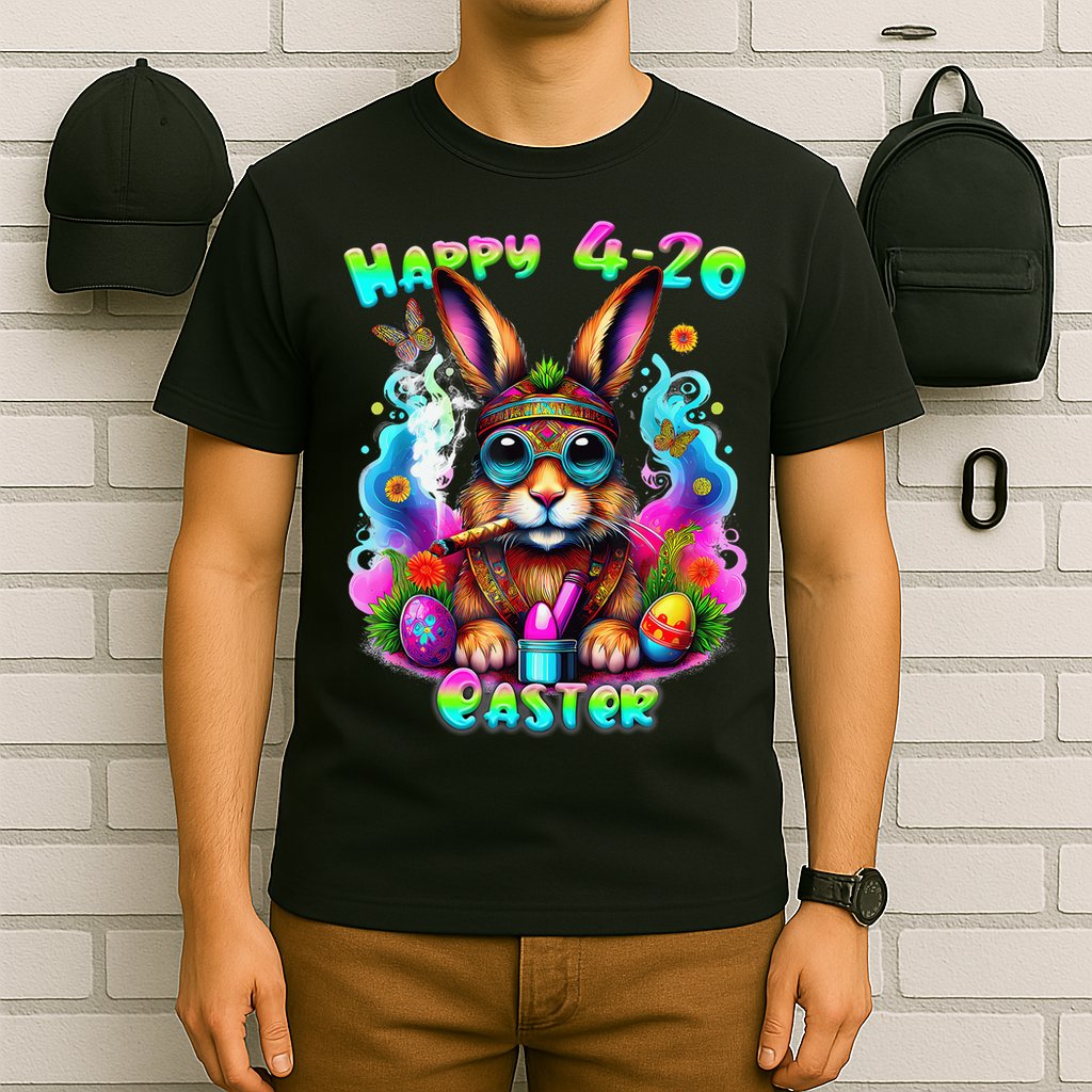 Happy 420 Easter Day Bunny Smoking Weed Marijuana Funny 420 T-Shirt