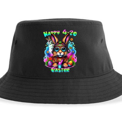 Happy 420 Easter Day Bunny Smoking Weed Marijuana Funny 420 Sustainable Bucket Hat